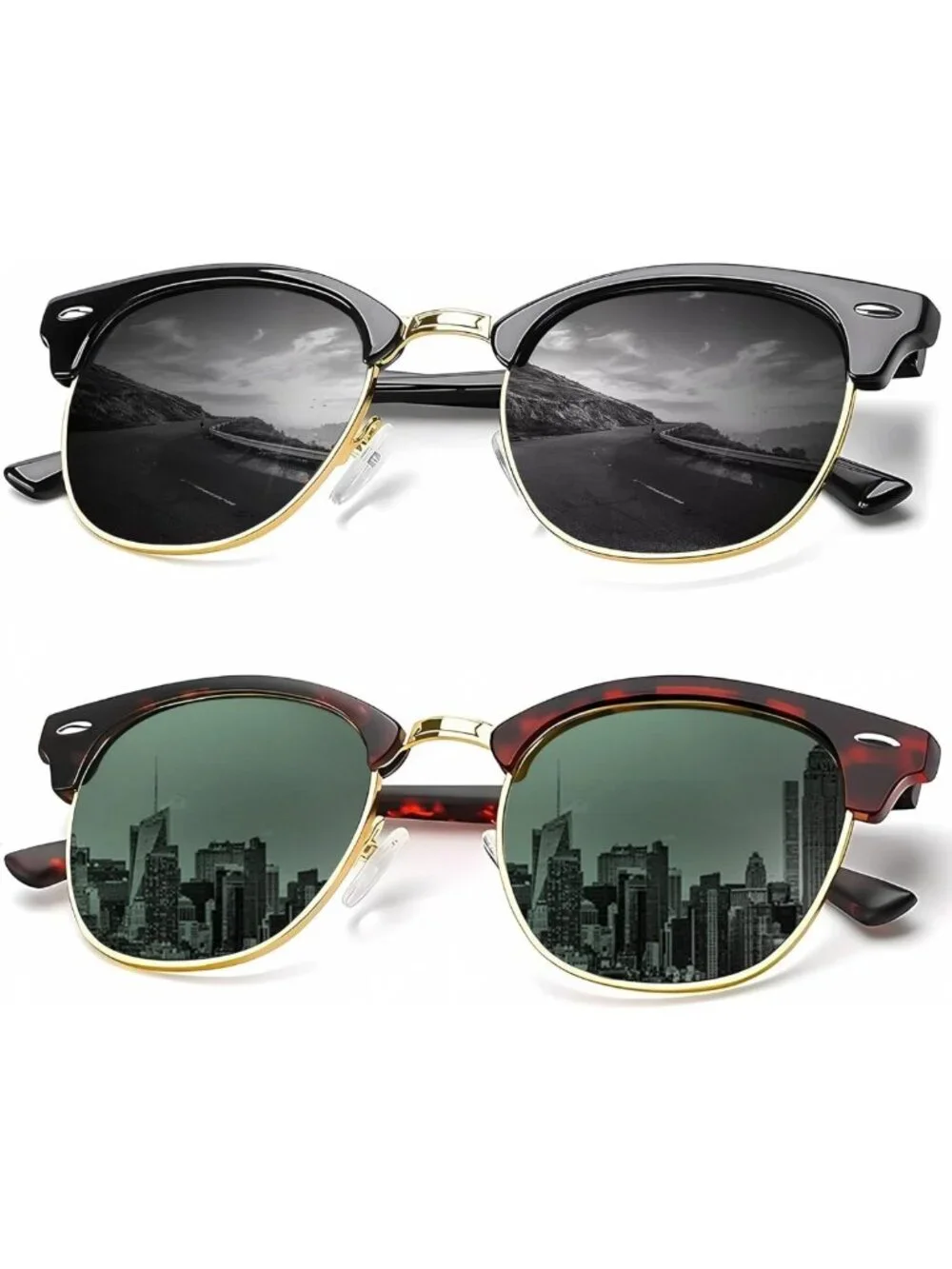 Unisex Polarized Sunglasses - Retro Semi-Rimless Driving Shades, UV Protection